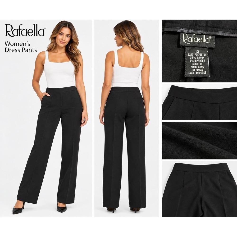 Rafaella Dress Pants Womens 10 Black Excellent Wide Leg Trousers Stretch
